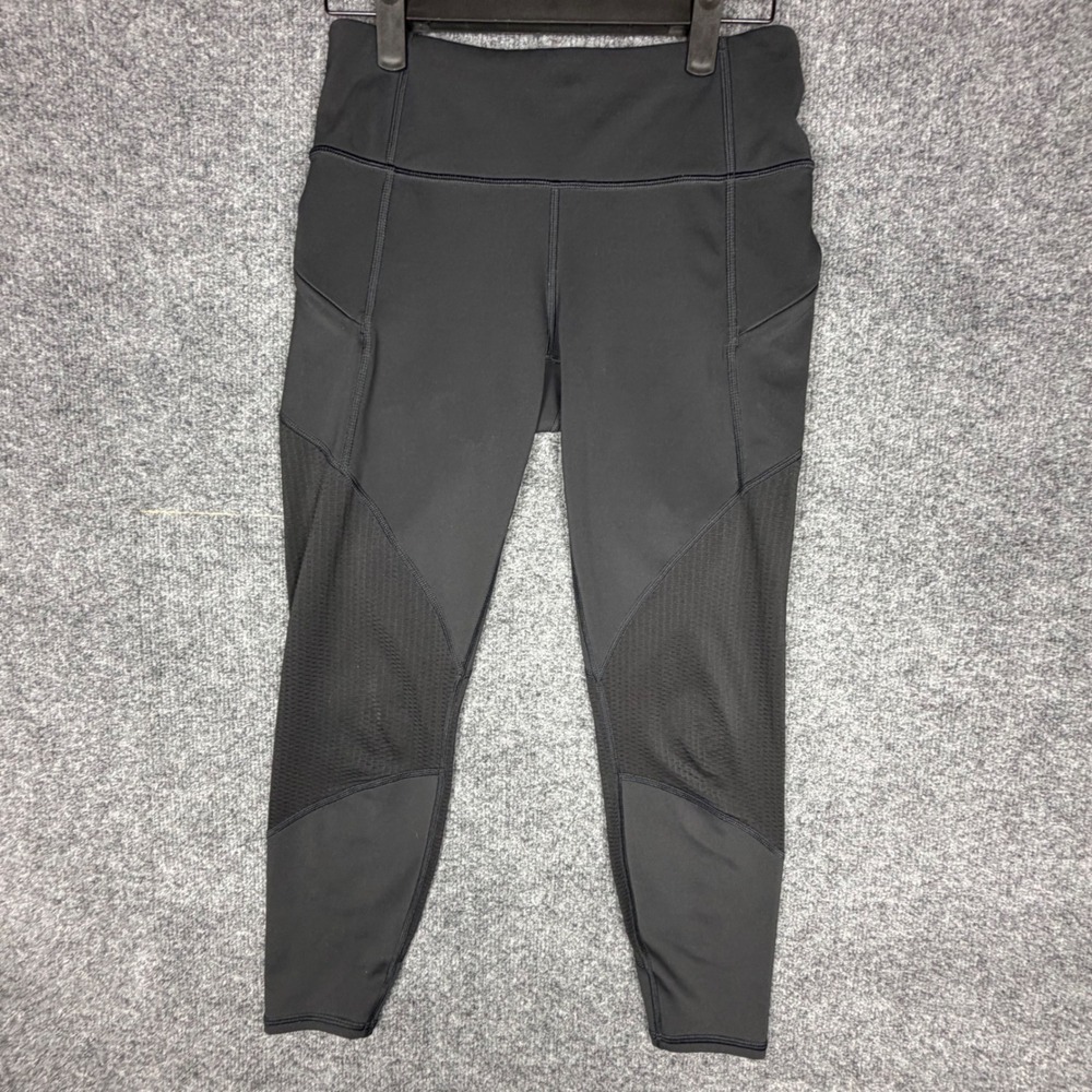 Athleta‎ Womens Black Mesh Panel High Rise 7/8 Leggings Pockets XSP 54023